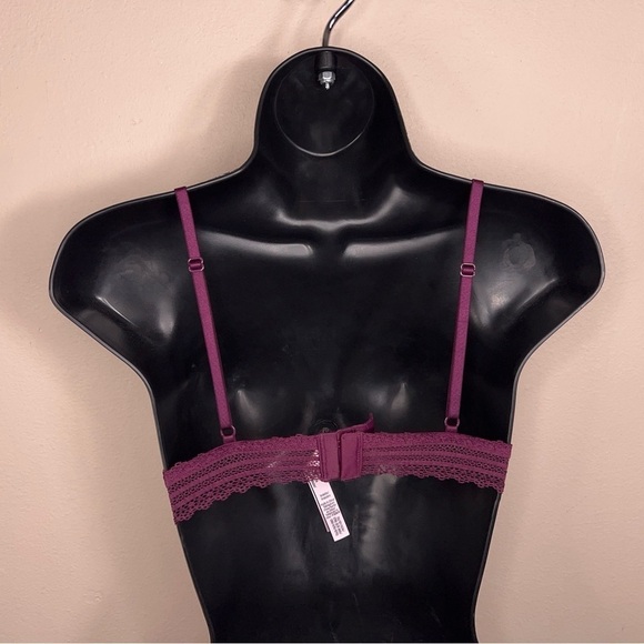 XS VICTORIAS SECRET BURGUNDY LACE BRALETTE WIREFREE PADDED - Picture 5 of 11